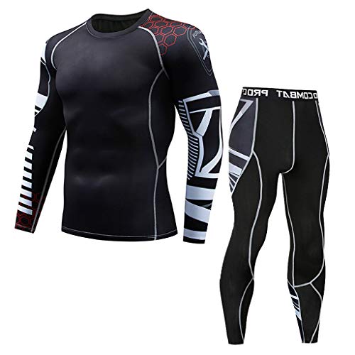 Celucke Funktionsunterwäsche Herren Set Sportunterwäsche Thermounterwäsche, Sport Leggings Laufhose Funktionsunterhose Kompressionshose + Funktionsshirt Kompressionsshirt Unterhemd von Celucke