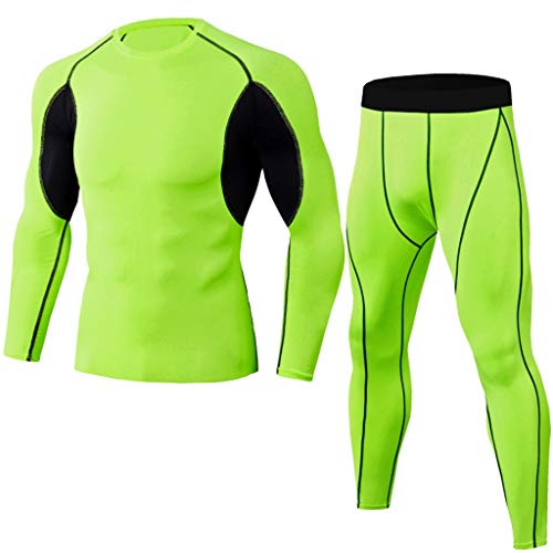 Celucke Funktionsunterwäsche Set Herren Sport Thermounterwäsche mit Leggings und Funktionsshirt für Radfahren, Fitness, Yoga, Wandern, Radtrikot Atmungsaktiv Kompression Quick Dry (Grün, L) von Celucke