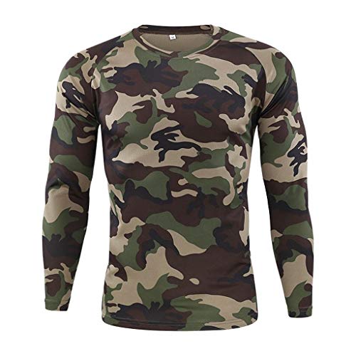 Celucke Herren Funktionsshirt Langarm Kompressionsshirt Camouflage Sportshirts Männer Laufshirt Atmungsaktiv Schnelltrocknend für Training Radfahren Jogging Wandern von Celucke