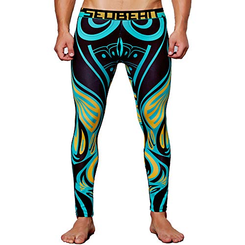 Celucke Sport Leggings Herren Laufhose Strumpfhose mit Print, Männer Fitness Hose Pro Funktionswäsche Cool Compression Tights, mit Quick-Dry-Funktion von Celucke