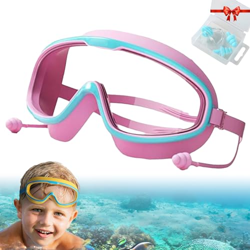 Cemssitu Continuoeny Goggles, HD Children's Large Frame Waterproof and Anti-Fog Swimming Goggles with Nose Cover (D) von Cemssitu