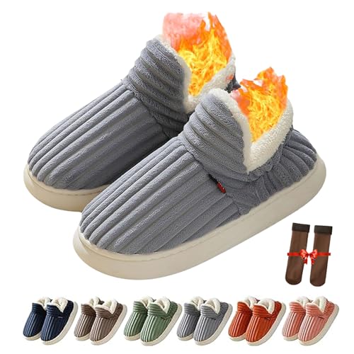 Cemssitu Pluffi Slipper Booties, Pluffi Cozy Stylish Slipper, Pluffi Bootie Slippers for Women Men, Winter Fuzzy Warm Plush Cloud Slippers (Gray,9.5-10.5 Women/8.5-9.5 Men) von Cemssitu