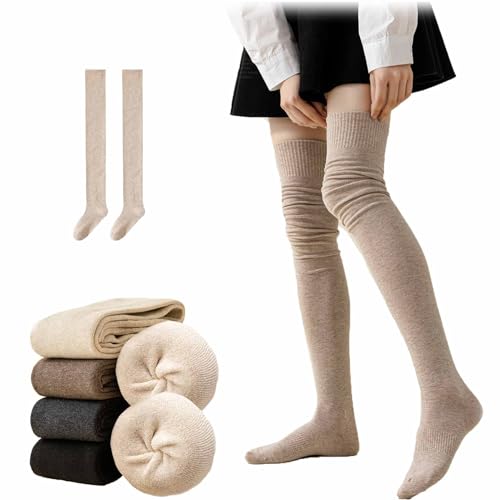 Women Thigh High Socks, Thickened Knee High Stockings, Thigh High Compression Socks Extra Long Cotton Knit Warm (Beige,One Size) von Cemssitu