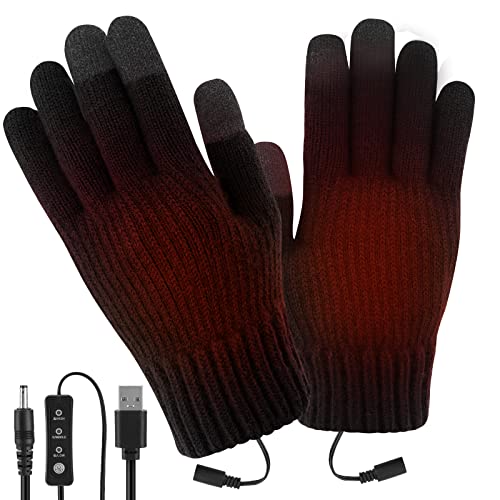 USB-beheizte Handschuhe für Männer und Frauen, CestMall Winter-Hände, warme Handschuhe, volle Hände, Touchscreen, Laptop-Handschuhe, Strick-Heizhandschuhe, verstellbare und waschbare Thermo-Handschuhe von CestMall