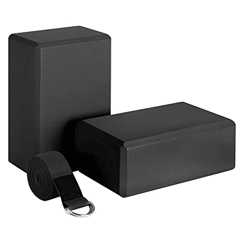 Cetfuro Yoga Block und Yoga Gurt Set EVA Schaum Weiche, Rutschfeste Yoga BlöCke Universal Pilates Dehnung und Tonisieren Trainings Schwarz von Cetfuro