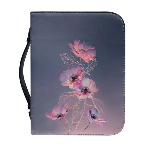 Ceudet Bibelhülle mit blauem Eulen-Druck, für Damen und Herren, Bibelhülle mit Griff, wasserdicht, Bibeltasche mit Reißverschluss und Bibeltasche, Kirchentasche, Rosa Blumen, xl von Ceudet