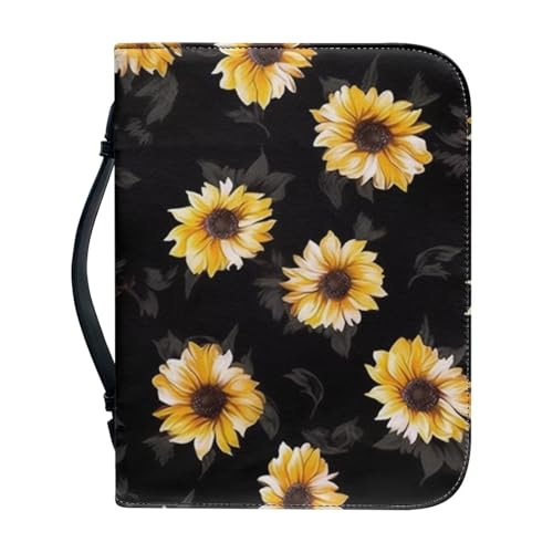 Ceudet Bibelhüllen für Damen, PU-Leder, Bibelhülle mit Griff und Reißverschluss, rosa Blumen-Bibelhülle für Mädchen, Bibeltasche, Größe XL, Gelbe Sonnenblumen, M von Ceudet