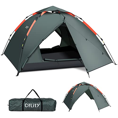 Cflity Camping Zelt, 3 Personen Instant Pop Up Wasserdicht DREI Schicht Automatische Kuppelzelt, Große 4 Jahreszeiten, Backpacking mit Rain-Fly 2 Erweiterbare Veranda für Camping (Grün) Cflity Camping Zelt, 3 Personen Instant Pop Up Wasserdicht DREI Schicht Automatische Kuppelzelt, Große 4 Jahreszeiten, Backpacking mit Rain-Fly 2 Erweiterbare Veranda für Camping (Grün) von Cflity