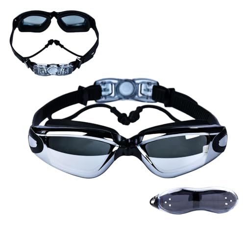 Chaies Schwimmbrille mit Ohrstöpsel,Schwimmbrille | Wasserdichte HD-Galvanikbrille mit großem Rahmen für Erwachsene - UV-Schutzgläser, klare Weitsicht, Antibeschlag und UV-Schwimmbrille für Erwachsene von Chaies