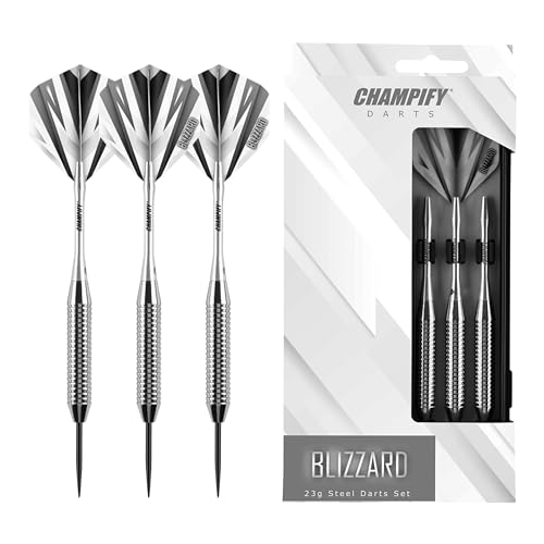 Champify *NEU 23g Messing Darts Set “Blizzard” mit Stahlspitze | 3 Dartpfeile mit 6 Schäften & Flights | inkl. weiteres Zubehör | Dartpfeile mit Stahlspitzen ideal für Dart Anfänger von Champify