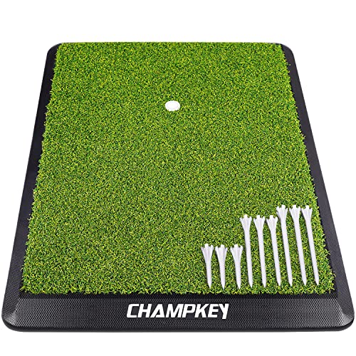 CHAMPKEY Hochwertige Golfschlagmatte aus Kunstrasen, robuste Gummiunterseite, Golf-Übungsmatte, mit 1 Gummi-Tee und 9 Kunststoff-Tees CHAMPKEY Hochwertige Golfschlagmatte aus Kunstrasen, robuste Gummiunterseite, Golf-Übungsmatte, mit 1 Gummi-Tee und 9 Kunststoff-Tees von Champkey