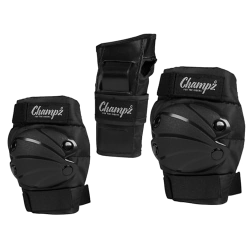 Champz Skate Protection Set Für Kinder: Kompletter Sturzschutz - Schwarz - Medium (35-38 EU) - Ideal für junge Skater von Champz