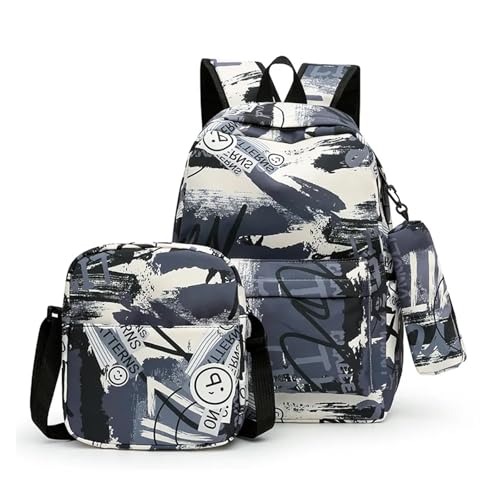 3 Teile/Satz Camouflage Kinder Rucksack Cartoon Stich Teen College Rucksäcke Bleistift Fall Junge Mädchen Schulter Tasche Kinder Schul GIF(Gray) von Changyina