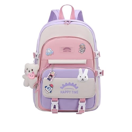 Große Kapazität Niedlichen Frauen Multi-Tasche Nylon Rucksack Ins Junior High School Student Schule Tasche Weibliche Mädchen Rucksack Laptop Buch(Purple Large) von Changyina