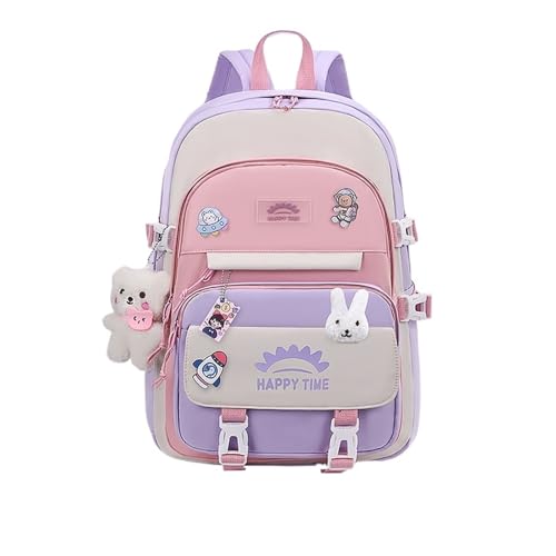 Große Kapazität Niedlichen Frauen Multi-Tasche Nylon Rucksack Ins Junior High School Student Schule Tasche Weibliche Mädchen Rucksack Laptop Buch(Purple Small) von Changyina