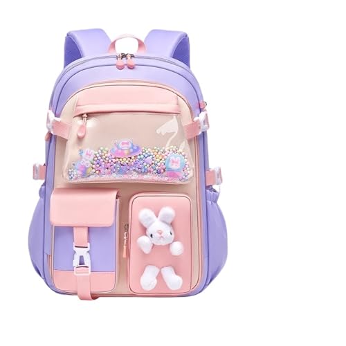 Grundschule Mädchen Schultasche Leichte Kindertasche wasserdichte Taschen Bunter Reiserucksack Mochilas Geschenke(Purple Large) von Changyina