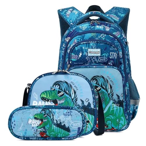 Schultaschen Kinder Schulrucksäcke for Teenager Mädchen Jungen Cartoon Dinosaurier Anime Rucksack Lunchbox mit Federmäppchen(Dinosaur 3) von Changyina