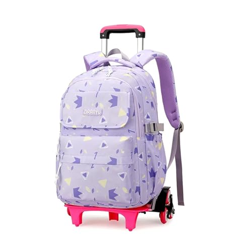 Trolley Kinder Schultaschen Mochilas Kinder Rucksäcke mit Rad Trolley Gepäck Mädchen Prinzessin Rucksack Rucksack Kinder Schultasche(6 Wheel Purple) von Changyina