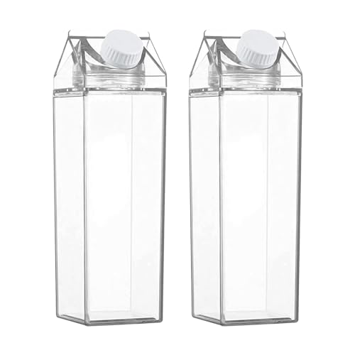 2 StückTransparente Milchkarton Wasserflasche, Wiederverwendbar Milchbox Flasche Saftflasche, Quadratische Klare Milchkarton Trinkflasche Für Outdoor Sport, Reisen, Camping-Aktivitäten (1000ml) von Chansunokku