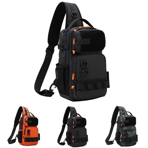 Chardime Angeltasche mit mehreren Taschen, wasserdichter Angelrucksack mit verstellbaren Riemen für Angler, vielseitiger kleiner Angelrucksack (schwarz) von Chardime