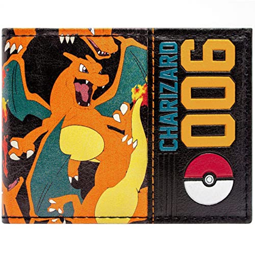 Charizard Loderndes Feuer 006 Pokeball Geldbörse/Geldbeutel Bi-Fold ID- & Kartenhalter, Orange von Pokémon