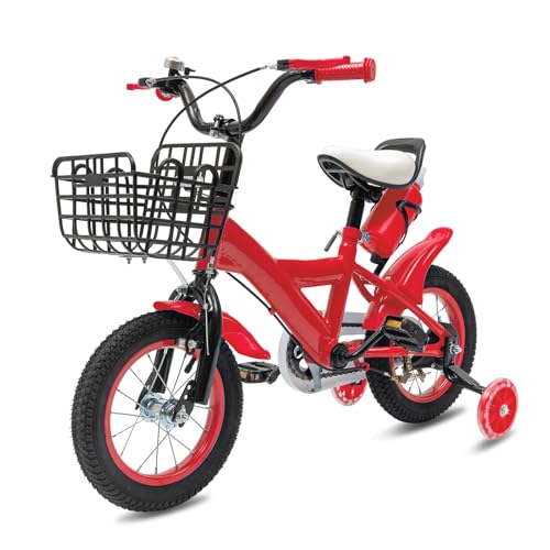 Charocean 12 Zoll Kinderfahrrad für ab 2-5 Jahre Jungen & Mädchen, Upgraded Kinder Fahrrad mit Stützrädern, Fahrrad für Kinder, HöHenverstellbar Kinderfahrräder für Schulung Outdoor Reiten (Rot) von Charocean