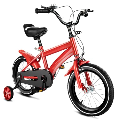 Charocean 14 Zoll Kinderfahrrad für ab 3-7 Jahre Jungen & Mädchen, Upgraded Kinder Fahrrad mit Stützrädern, Fahrrad für Kinder, HöHenverstellbar Kinderfahrräder für Schulung Outdoor Reiten (Rot) von Charocean