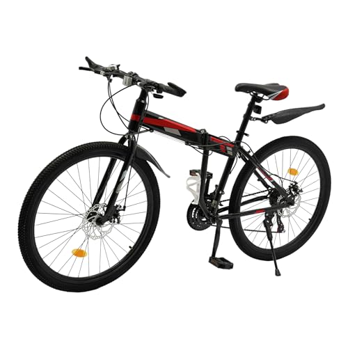 Charocean 26 Zoll Mountainbike, 21 Gang Schaltung MTB Faltbares Fahrrad Herren Mountain Bike mit Scheibenbremse, Klapprad Fahrräder, Fahrrad für Damen Mädchen Herren und Jungen (Schwarz+Rot) von Charocean