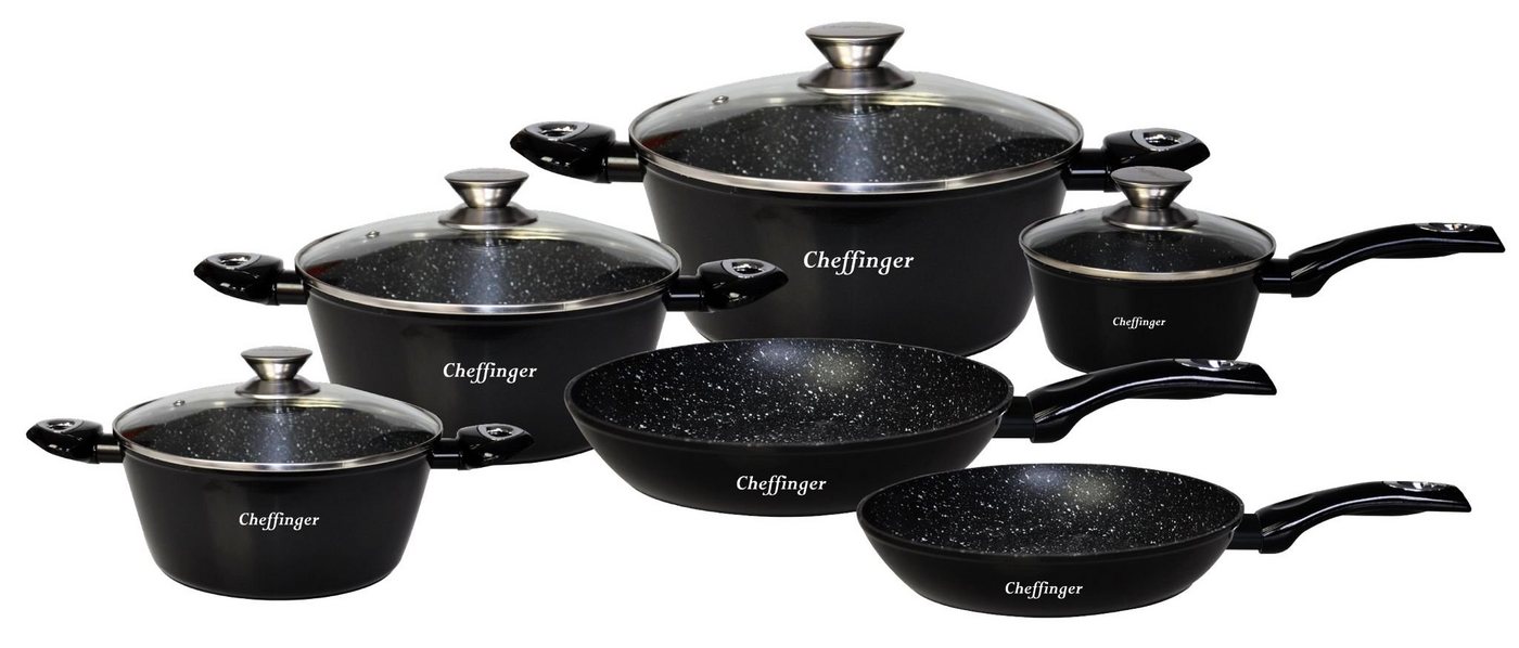 Cheffinger Topf-Set Kochtopf Kasserolle Bratpfannen Set 10-tlg Schwarz Glasdeckel, Material: Aluminium, Glas Cheffinger Topf-Set Kochtopf Kasserolle Bratpfannen Set 10-tlg Schwarz Glasdeckel, Material: Aluminium, Glas von Cheffinger