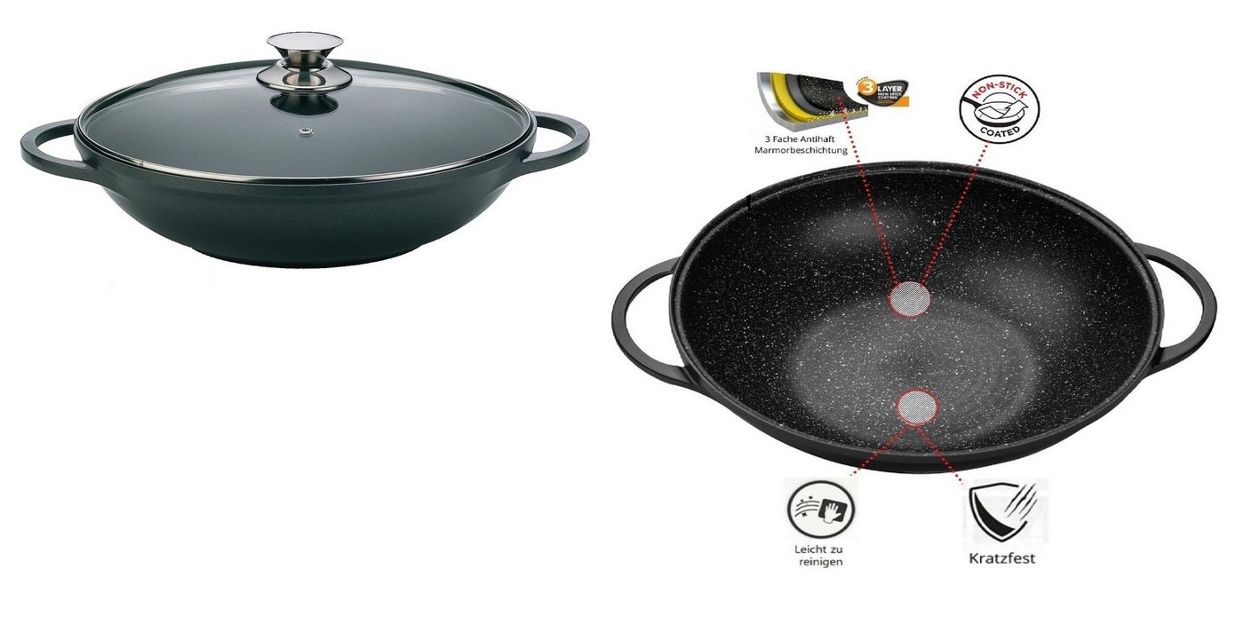 Cheffinger Wok Bratpfanne Wokpfanne Induktion Doppelter Griff Ø 36cm Ceffinger DW-36, Material: Aluminium von Cheffinger