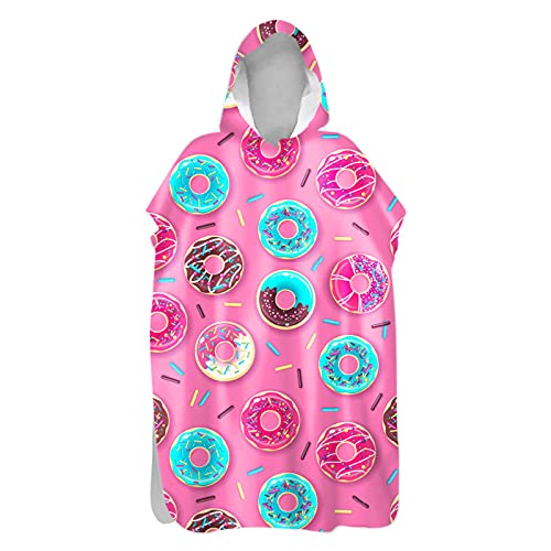 Chickw1 Badeponcho mit Kapuze, Drucken Surf Poncho Umziehhilfe Strand Handtuch Mikrofaser Schnelltrocknend Strandtuch für Erwachsene Herren Damen und Kinder (Donuts 8,60x110cm) von Chickwing