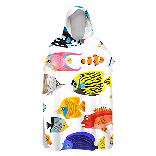 Chickw1 Badeponcho mit Kapuze, Fische Drucken Surf Poncho Umziehhilfe Strand Handtuch Mikrofaser Schnelltrocknend Strandtuch für Erwachsene Herren Damen und Kinder (Gelb,75x145cm) von Chickwing