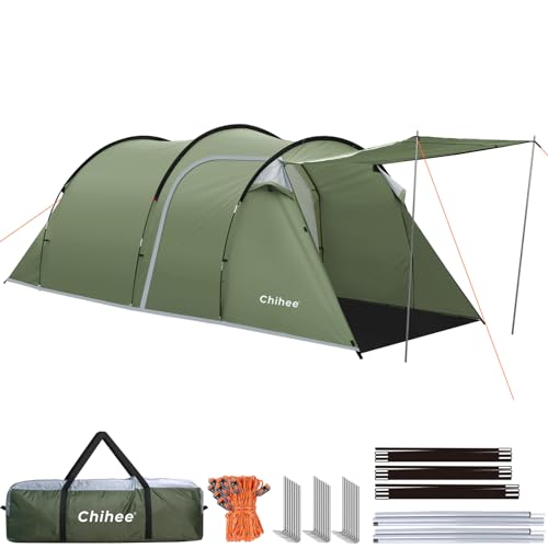 Chihee Camping Zelte Tunnelzelt 4 Personen Familienzelt mit 2 Türen Wetterfestes Zelt 4 Jahreszeiten Zelte mit abgeschirmter Veranda Raum Markise Include Rainfly Tragetasche für Reisen Outdoor Wandern von Chihee