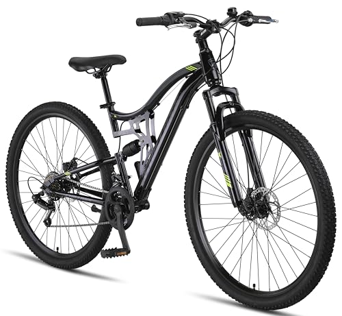 Chillaxx Bike Falcon Premium Mountainbike in 24 und 26 Zoll - Fahrrad für Jungen, Mädchen, Damen und Herren - Scheibenbremse- 21 Gang-Schaltung - Vollfederung (Schwarz-Disc-Bremse, 29 Zoll) von Chillaxx