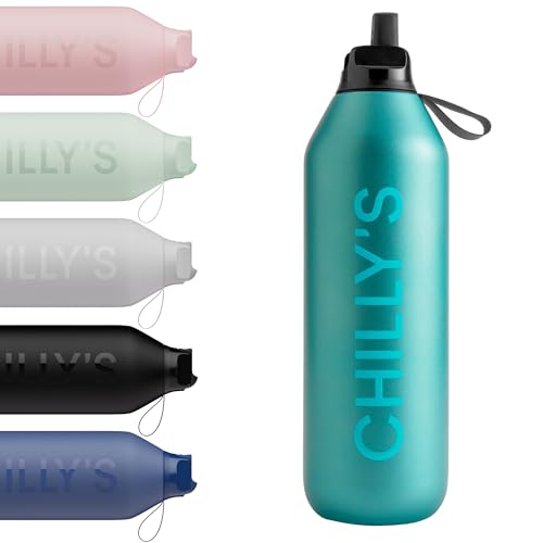 Chilly's Series 2 Flip Bottle - Thermosflasche mit Sport-Verschluss, Teleskop-Strohhalm & Nylon-Trageschlaufe - Edelstahlflasche mit Easy Flip Öffnung und Strohhalm-Bürste - 1000ml - Atlantis Chilly's Series 2 Flip Bottle - Thermosflasche mit Sport-Verschluss, Teleskop-Strohhalm & Nylon-Trageschlaufe - Edelstahlflasche mit Easy Flip Öffnung und Strohhalm-Bürste - 1000ml - Atlantis von Chilly's