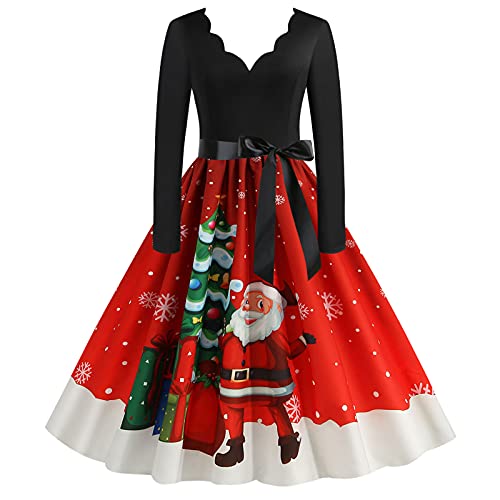 Chnnamzu Weihnachtskleid Damen Weihnachts Kleid Damen 50er Jahre Kleid Weihnachtskleid mit Weihnachtsmuster von Chnnamzu