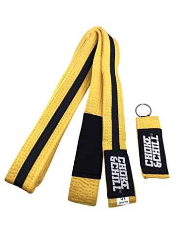 Choke&Chill BJJ Brazilian Jiu-Jitsu Belt Gürtel mit Schlüsselanhänger (Gelb-Schwarz, M4 (260cm)) von Choke&Chill