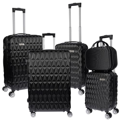 Christian Wippermann 5tlg Set. Hartschaldenkofferset Hartschalenkoffer Trolley Koffer Reisekoffer Rollkoffer TSA Schloss 4 Rollen 360 Grad ABS-Hartaschale S M L XL Schwarz von Christian Wippermann