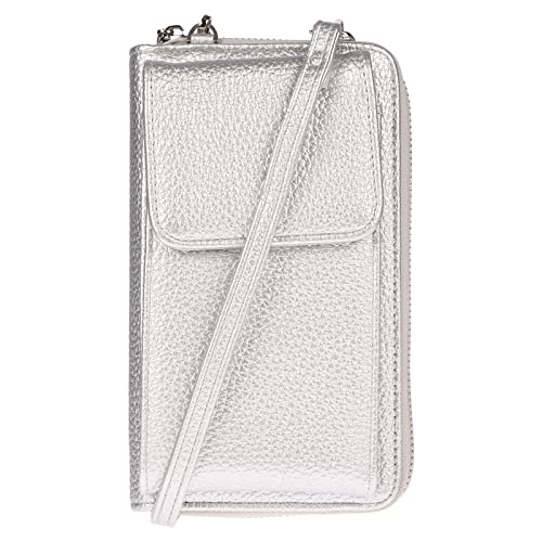 Christian Wippermann Damen Tasche Handy Umhängetasche mit Geldbörse Leder Optik Handyfach RFID Schutz Silber von Christian Wippermann