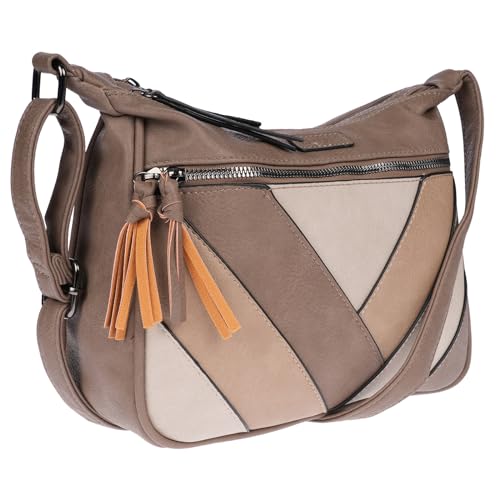 Christian Wippermann Damen Tasche Schultertasche Umhängetasche Crossover Bag Leder Optik Handtasche Taupe von Christian Wippermann