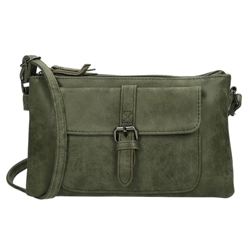 Christian Wippermann kleine Damen Tasche Schultertasche Umhängetasche Crossover Bag Leder Optik Handtasche Olive von Christian Wippermann