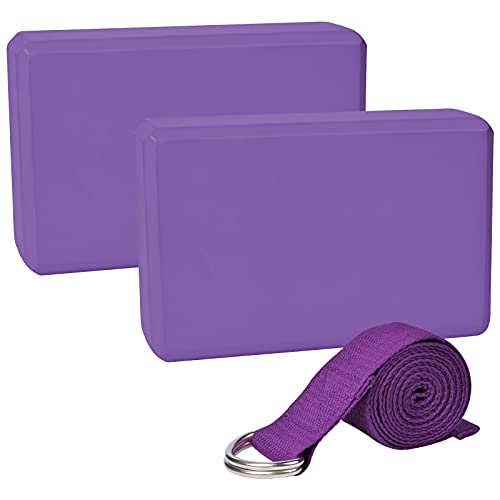 Chstarina Yoga Block 2Er Set mit 1Er 1.8 M Baumwoll Yogagurt,Yogablock aus Eva Schaumstoff Hartschaum Yoga Set Yogaklotz Yoga Gurt Fitness Zubehör Hilfmittel für Yoga und Pilates (Lila) von Chstarina