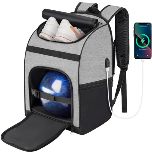 Ciihars Bowling-Rucksack, einzelne Bowlingballtasche mit Schuhtasche bis Größe 44, Bowling-Zubehör, Geschenke für Bowling-Liebhaber, Bowlingtasche mit gepolstertem Ballhalter (grau) von Ciihars