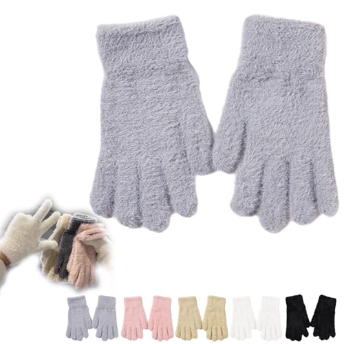 Winterhandschuhe für Damen, warme Strickhandschuhe, Samt, Fünf-Finger-Handschuhe, Plüsch, warm, kältebeständig, für Damen, Outdoor, Radfahren von Cikiki