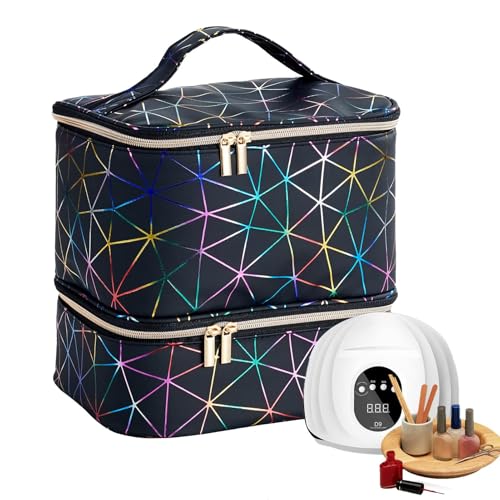 Cileznw Nagellack-Organizer-Etui, Nagelbedarf-Tasche, Aufbewahrungstasche, Tasche für große Kapazität, hält 30 Flaschen, stabiler Griff, Schwamm-Trennwände für Frauen, Nagelgel, Schwarz , Refer to von Cileznw