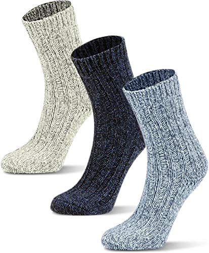 Circle Five 3 Paar Wintersocken mit Schafwolle für Kinder - warme Wollsocken für Jungen und Mädchen Farbe Grau/Blau/Dunkelblau Größe 19-22 von Circle Five