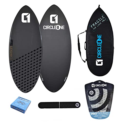 Circle One Skimboard aus Kohlefaser, inkl. Tasche, Wachs, Tailpad und Bogenstange, Farbe: Colbalt Grey, 50 inch von Circle One