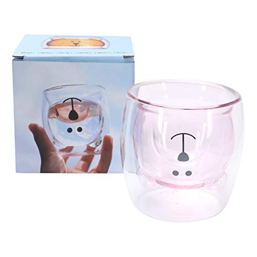 Clasken Kaffeetasse, Trinkbecher Doppelwandig Niedlicher Glas-Trinkbecher Hitzebeständig mit Geschenkbox für Häuser für Restaurants für Büros(Pink) von Clasken