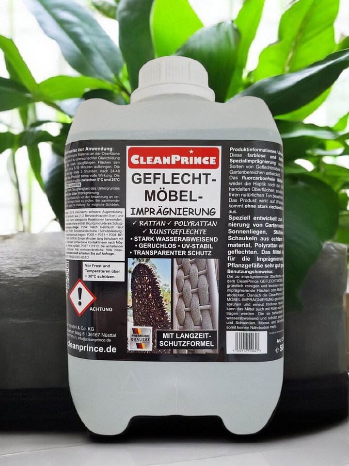 CleanPrince Geflecht Möbel Imprägnierung, Poly- & Rattan transparent versiegeln Imprägnierspray, tiefenwirksame Spezialimprägnierung UV-stabil von CleanPrince