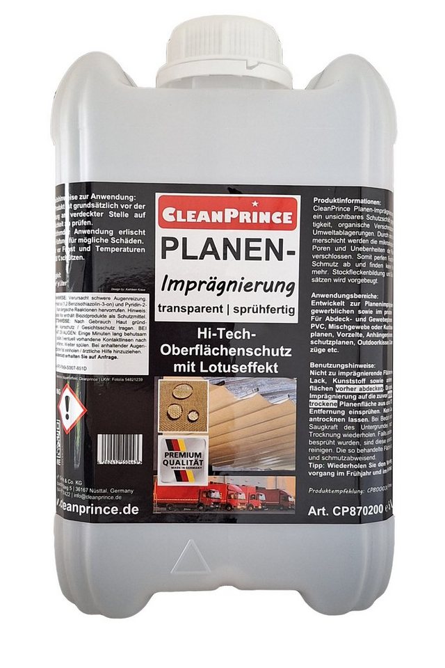 CleanPrince Planen-Imprägnierung für PE, PVC, Mischgewebe Imprägnierspray, Schutzschild gegen Feuchtigkeit von CleanPrince